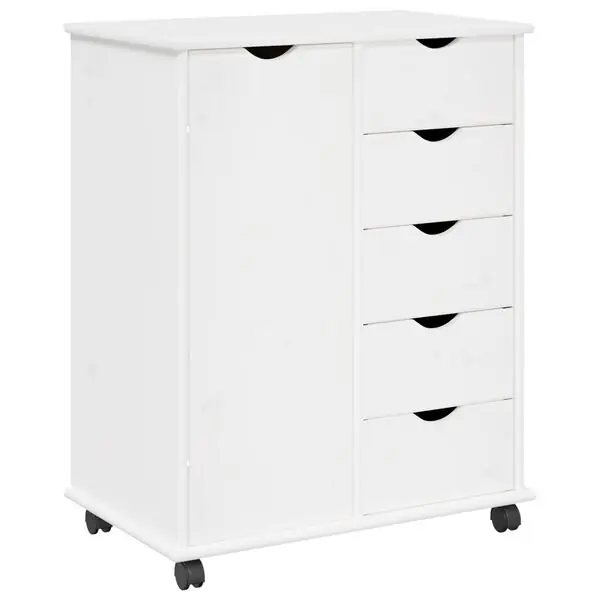 Erbjudandepris vidaXL Rullande skåp med hjul Vit 63,5 x 39 x 79 cm Massiv furu