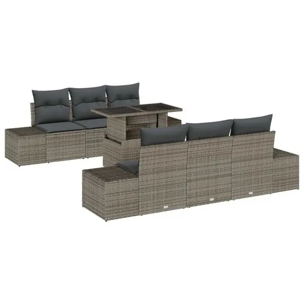 vidaXL Trädgårdsoffset 7 pcs Grå Poly Rattan och Pulverlackerad Stål Bästa pris