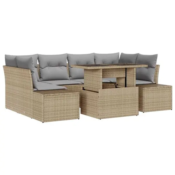 Nyhet vidaXL Trädgårdsoffset med kudde 7 pcs Beige och Ljusgrå
