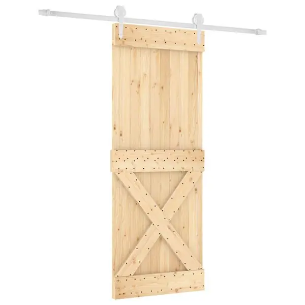 Kampanjpris vidaXL Skjutdörr Naturlig och vit 80 x 210 cm Massiv furuträdörr
