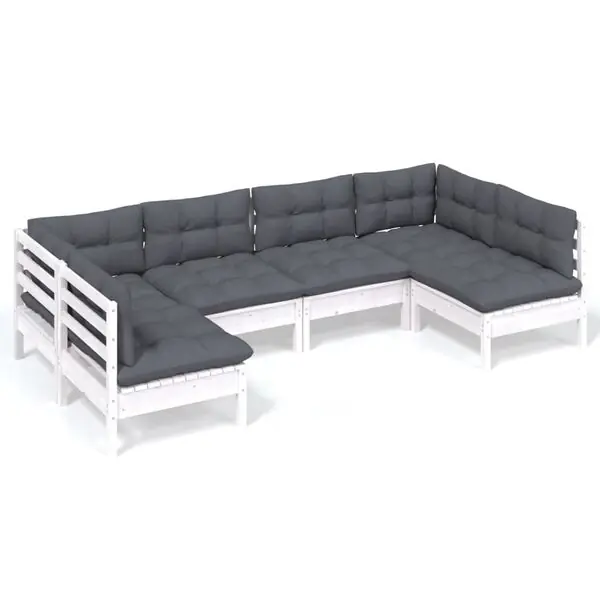vidaXL Loungegrupp med dynor 6 delar vit massiv furu Endast denna vecka