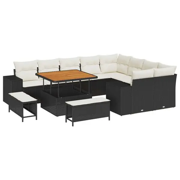 Extra rabatt vidaXL Trädgårdsoffset med kudde med lagring 12 pcs Svart och kräm