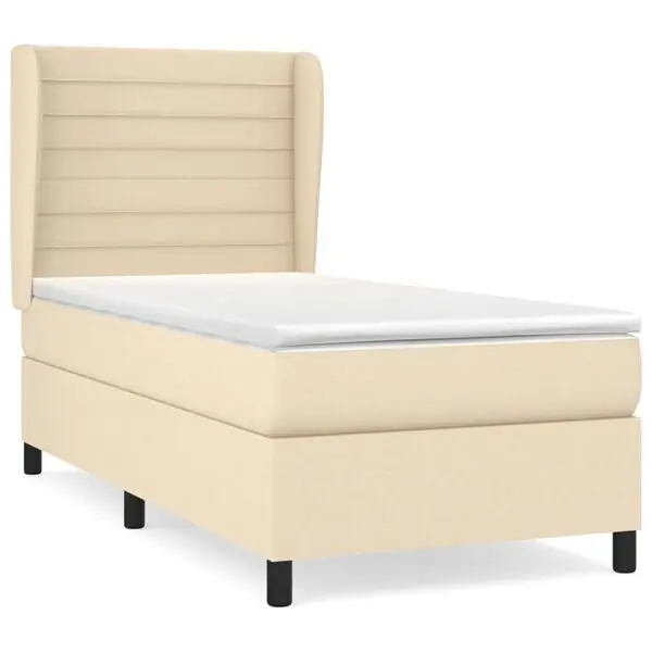 vidaXL Ramsäng med madrass gräddvit 90x190 cm tyg Sänkt pris