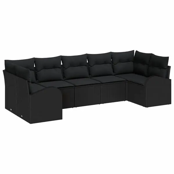 vidaXL Trädgårdsoffset med kudde 7 pcs Svart Poly Rattan Billig