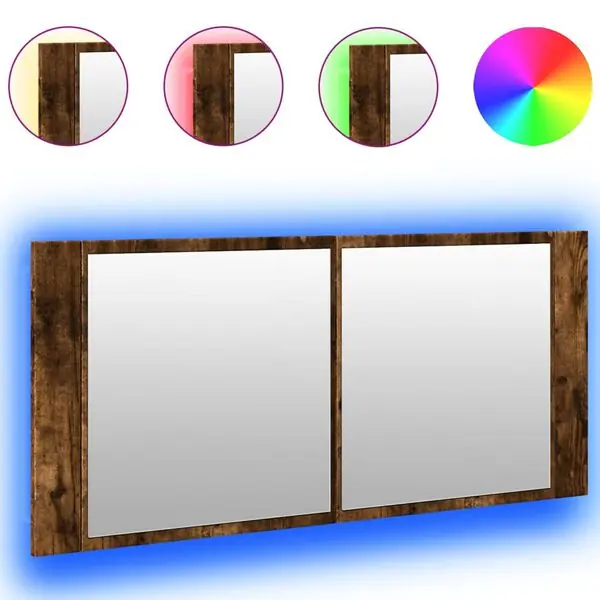 Lägg i varukorgen vidaXL Spegelskåp med LED rökfärgad ek 100x12x45 cm