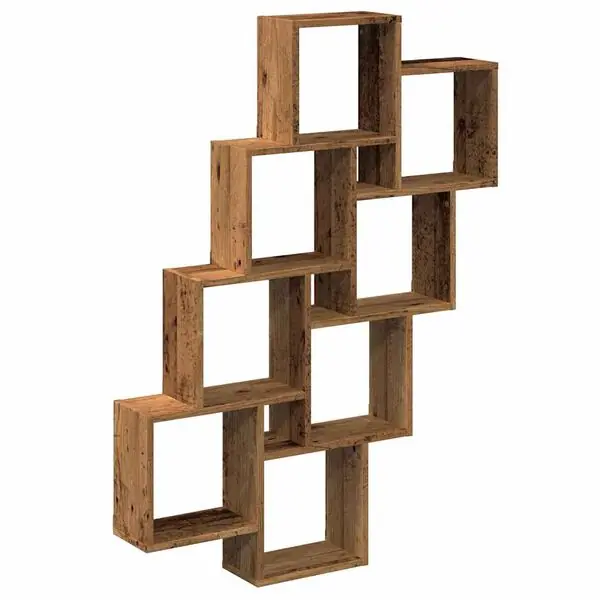 vidaXL Vägghylla kubformad åldrat trä 90x15x119,5 cm konstruerat trä Kundfavorit