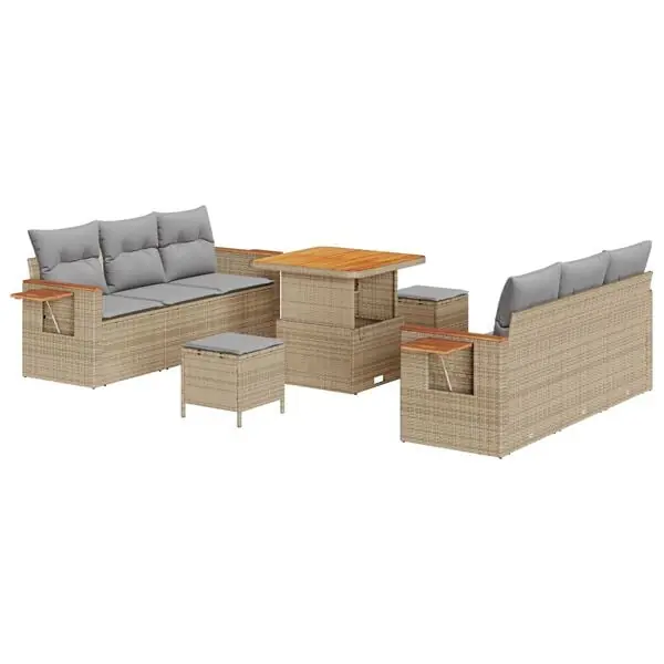 Begränsat antal vidaXL Trädgårdsoffset med kudde 9 pcs Beige och Ljusgrå