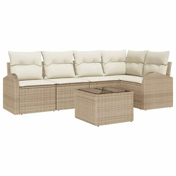 vidaXL Trädgårdsoffset med kudde 6 pcs Beige och vit konstrotting Erbjudande