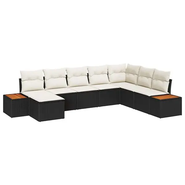 vidaXL Trädgårdsoffset med kudde 8 pcs Svart Poly rattan Endast idag