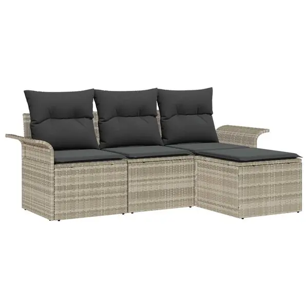 vidaXL Trädgårdsoffset med kudde med lagring 4 pcs Ljusgrå Poly rattan Utförsäljning