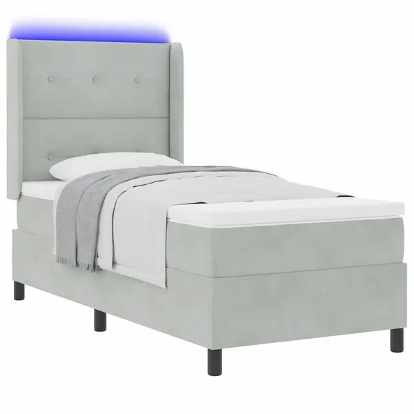 Endast denna vecka vidaXL Bäddfjäder med madrass med led Ljusgrå 80 x 200 cm Sammet