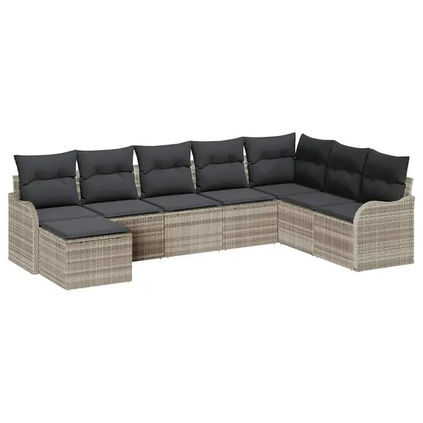 vidaXL Trädgårdsoffset med kudde 8 pcs Ljusgrå Poly rattan Beställ idag