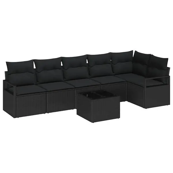 vidaXL Soffset med kudde 7 pcs Svart konstrotting Kundfavorit