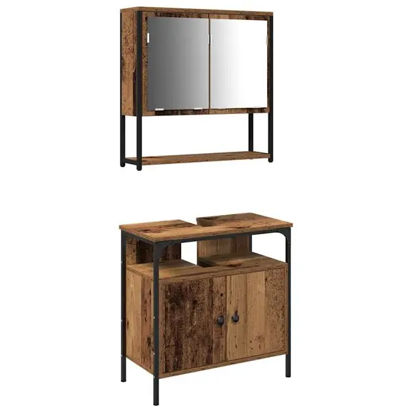 Expressleverans vidaXL Badrumsmöbelset med hylla med dörr 2 pcs Brun Konstruerat trä