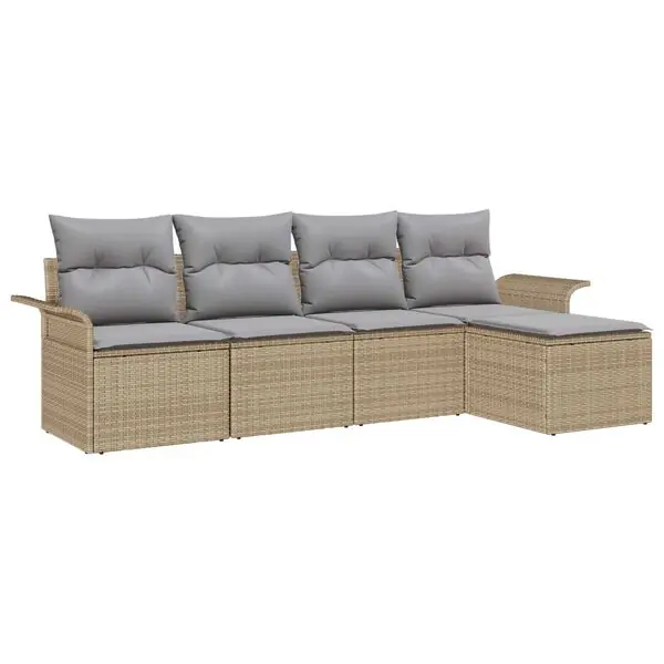 vidaXL Utomhussoffa med kudde 5 pcs Beige konstrotting Kundfavorit