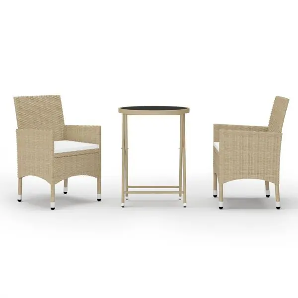 Fynd vidaXL Caféset 3 delar konstrotting och härdat glas beige
