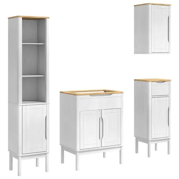 Köp online vidaXL Badrumsmöbelset med låda med hylla FLORO 4 pcs Vit Massiv furu