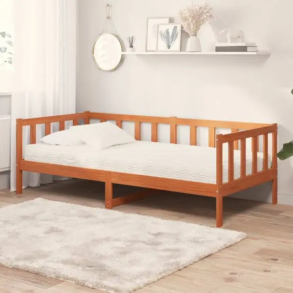 vidaXL Dagsäng Vaxbrun och Vit 90 x 200 cm Massiv Furu och Polyester Premium