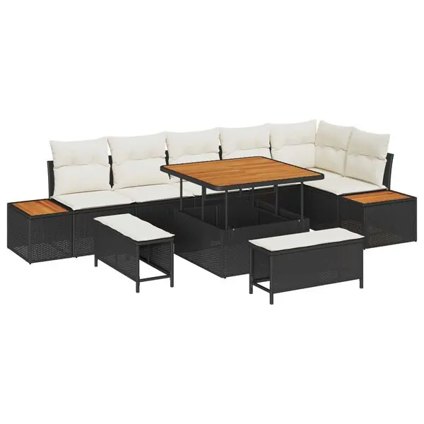 vidaXL Trädgårdsoffset 9 pcs Svart konstrotting Outlet