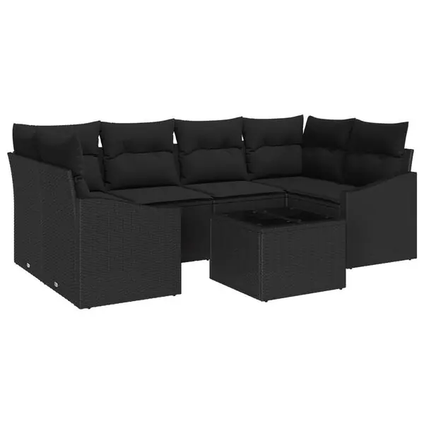 vidaXL Soffset med kudde med lagring 7 pcs Svart konstrotting Begränsat antal