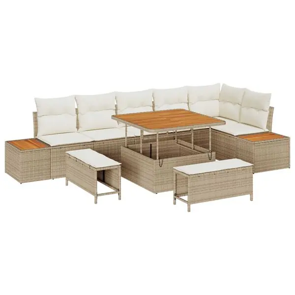 Populärt val vidaXL Trädgårdsoffset 9 pcs Beige konstrotting