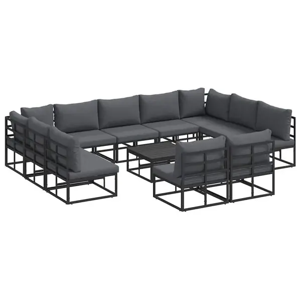 vidaXL Trädgårdsoffset med kudde 12 pcs Svart Aluminium Utförsäljning