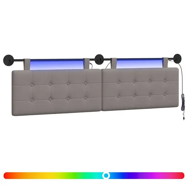 Sänkt pris vidaXL Hängande sänggavel Med LED-lampa Taupe Tyg