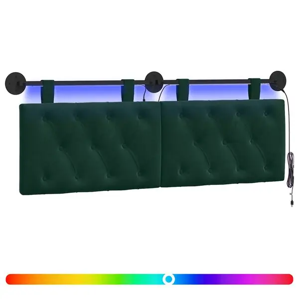 Billig vidaXL Hängande sänggavel Med LED-lampa Mörkgrön Sammet