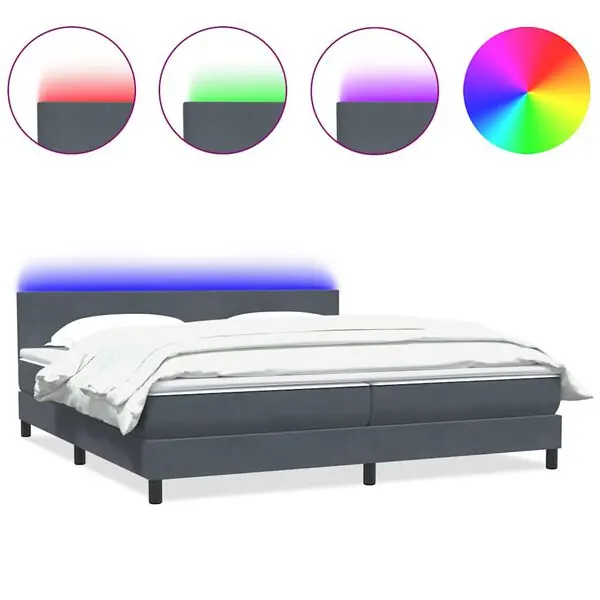 Erbjudande vidaXL Resårsäng med madrass och LED mörkgrå 180x220 cm sammet