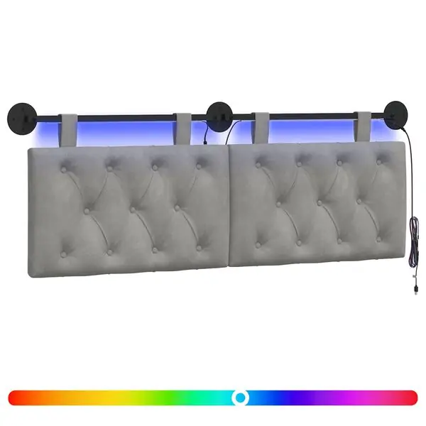 Säker betalning vidaXL Hängande sänggavel Med LED-lampa Ljusgrå Sammet