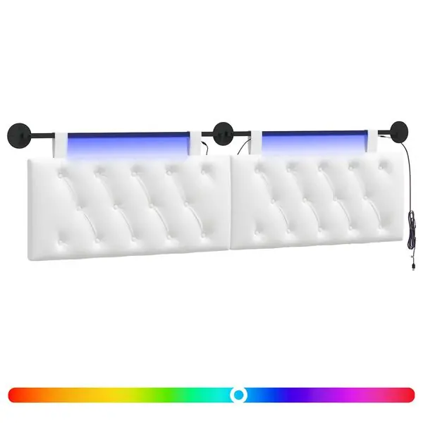 vidaXL Hängande sänggavel Med LED-lampa Vit Tyg risnedsättning