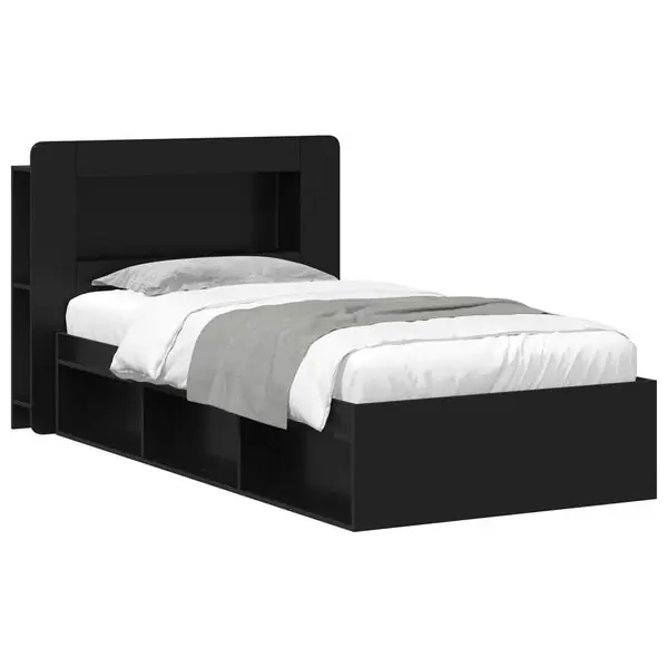 Nyhet vidaXL Sängram med förvaring Svart 90 x 200 cm Konstruerat trä
