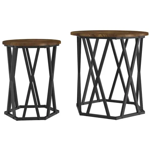 Bästa pris vidaXL Kaffeebord 2 pcs Rökt ek Konstruerat trä och stål