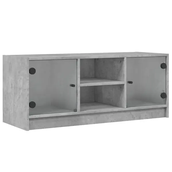 vidaXL Tv-bänk med glasdörrar betonggrå 102x37x42 cm Rabatt