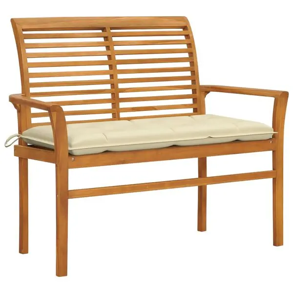 Rabatt vidaXL Trädgårdsbänk med gräddvit dyna 112 cm massiv teak