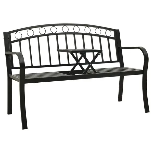 vidaXL Trädgårdsbänk med bord svart 120 cm stål Trygg betalning
