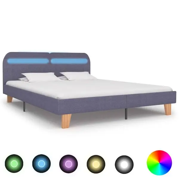 Premium vidaXL Sängram med LEDs utan madrass ljusgrå tyg 160x200 cm