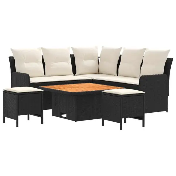 Erbjudandepris vidaXL Möbelset med kudde 6 pcs Svart och kräm PE Rattan