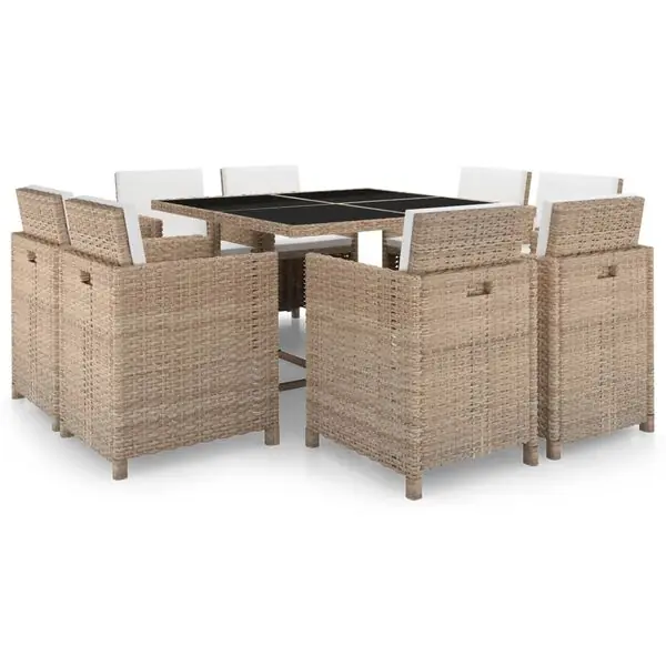 Köp nu vidaXL Matgrupp för trädgården med dynor 9 delar konstrotting beige