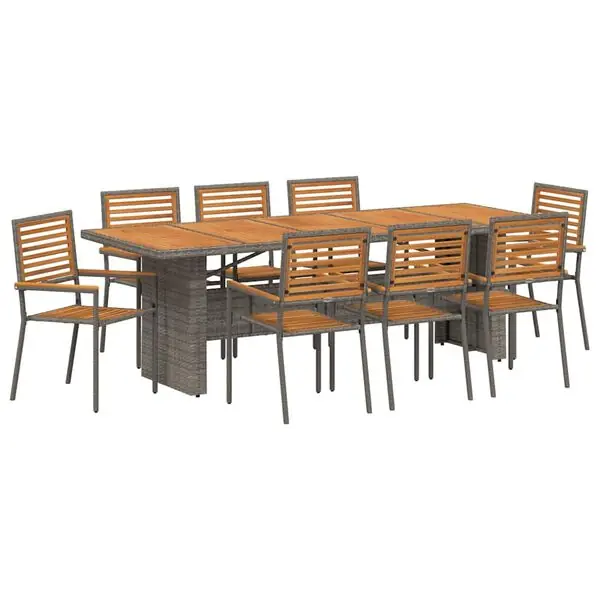 vidaXL Trädgårdsmöbelset 9 pcs Grå och Brun konstrotting Billigare