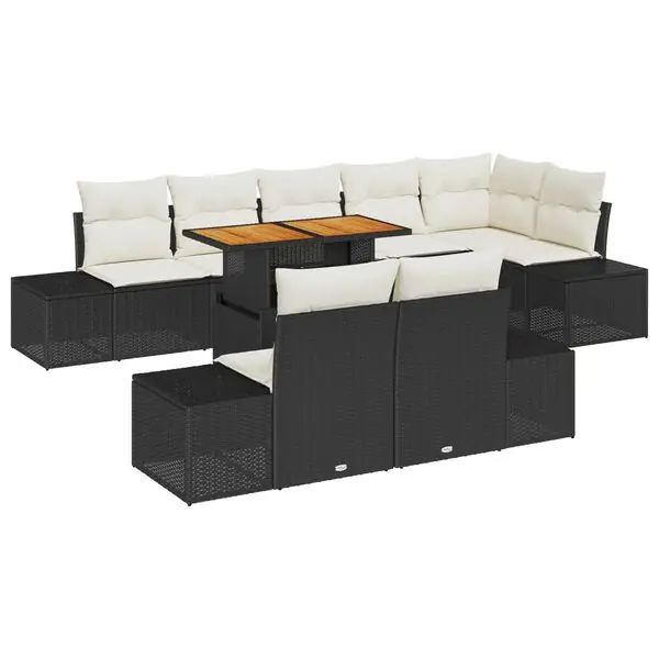 vidaXL Trädgårdsoffset med lagring 9 pcs Svart Poly rattan Kampanj