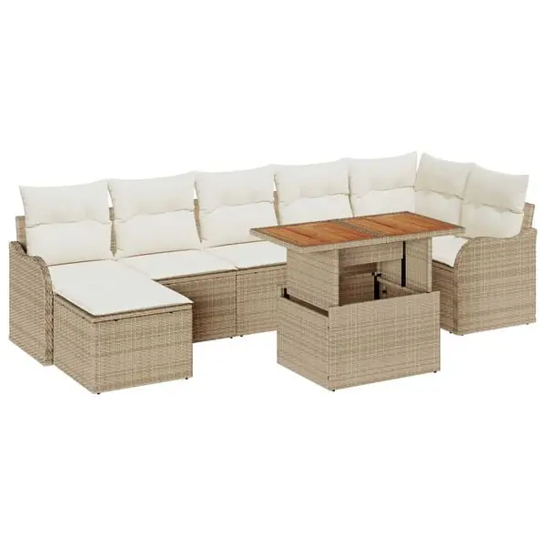 vidaXL Trädgårdsoffset med lagring 8 pcs Beige Poly rattan Endast denna vecka