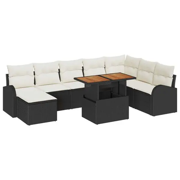 Populärt val vidaXL Trädgårdsoffset med lagring 9 pcs Svart Poly rattan