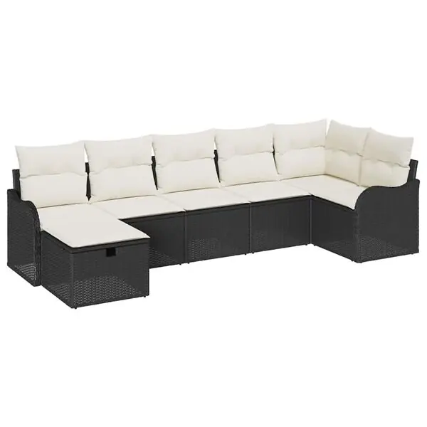 vidaXL Trädgårdsoffset med kudde med lagring 7 pcs Svart Poly rattan Kampanjpris