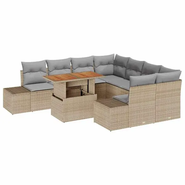 vidaXL Trädgårdsoffset med lagring 9 pcs Beige Poly rattan Outlet