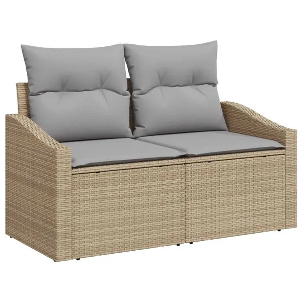 Premium vidaXL Trädgårdsoffset med kudde 7 pcs Beige konstrotting