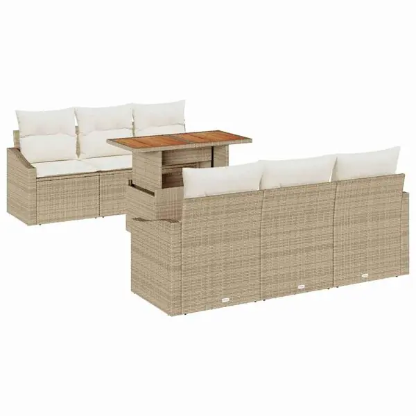 vidaXL Trädgårdsoffset med lagring 7 pcs Beige Poly rattan Utförsäljning