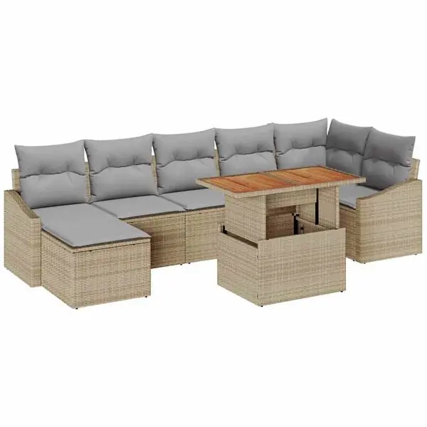 Reapris vidaXL Trädgårdsoffset med lagring 8 pcs Beige Poly rattan