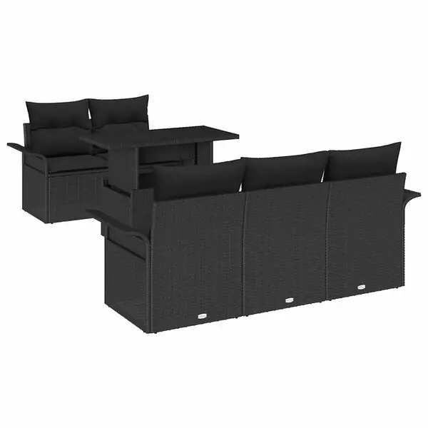 vidaXL Trädgårdsoffset med kudde 6 pcs Svart konstrotting Extra rabatt