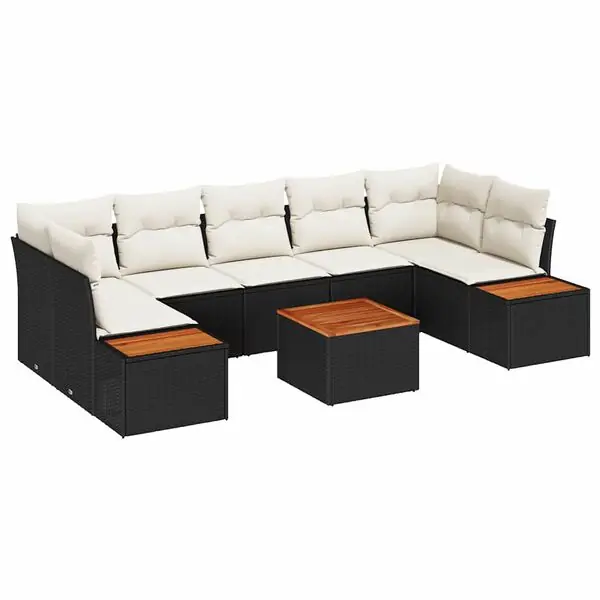 Trygg betalning vidaXL Trädgårdsoffset med kudde 8 pcs Svart Poly rattan